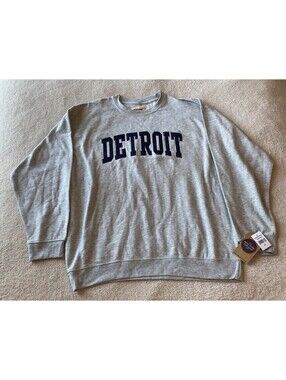 NWT New York Popular DETROIT Crewneck Sweatshirt Men's XL Heather Gray Navy NEW